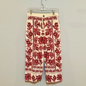 Zara embroidered cotton cropped pants